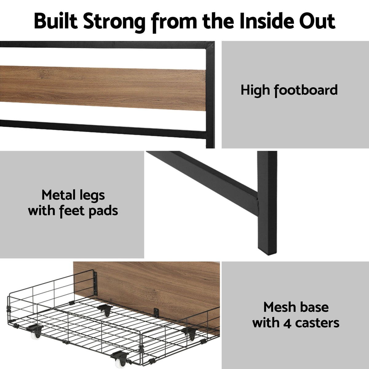 Spinel Bed & Mattress Package with 18cm Mattress Metal Bed Frame 2 drawers - Black Queen