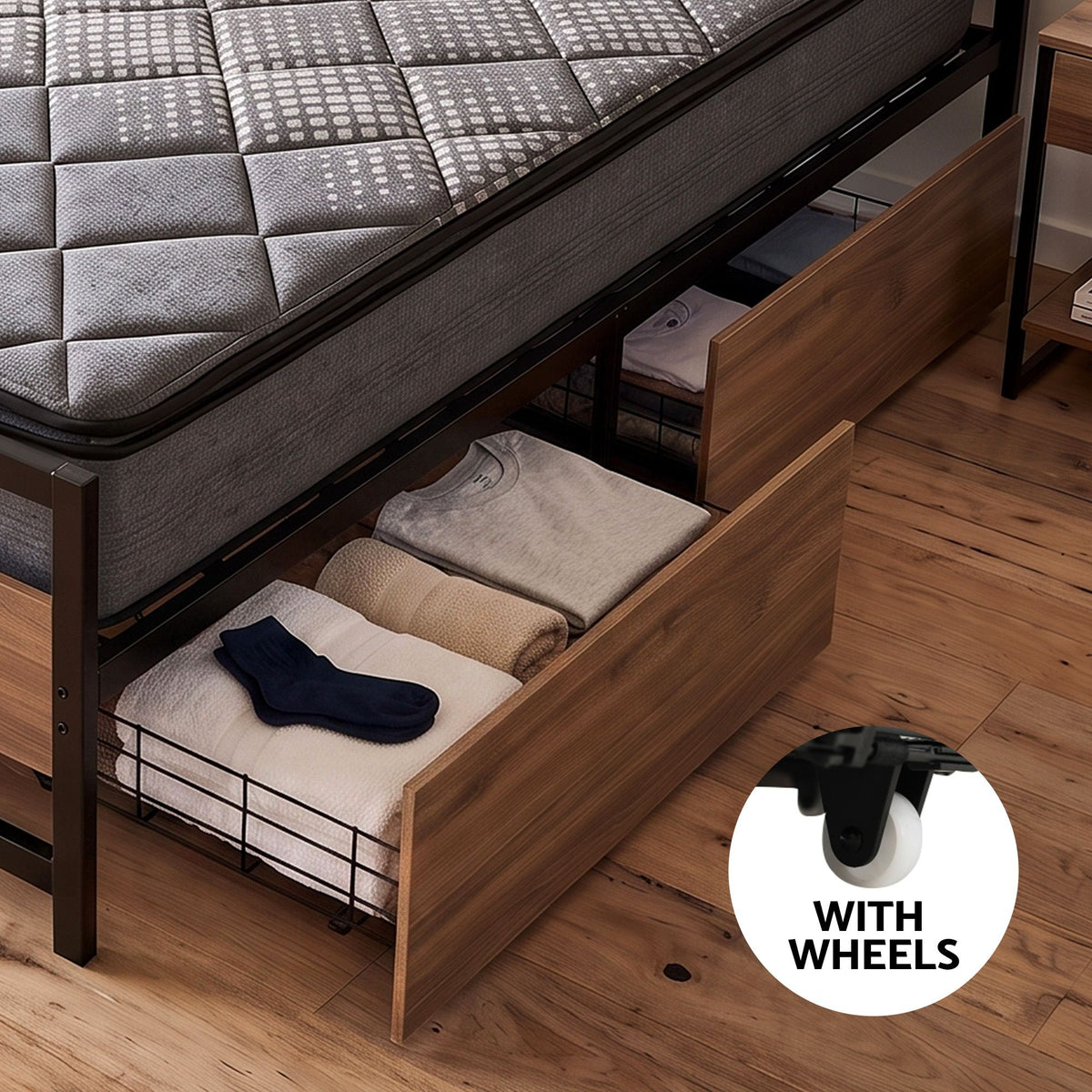 Spinel Bed & Mattress Package with 18cm Mattress Metal Bed Frame 2 drawers - Black Queen