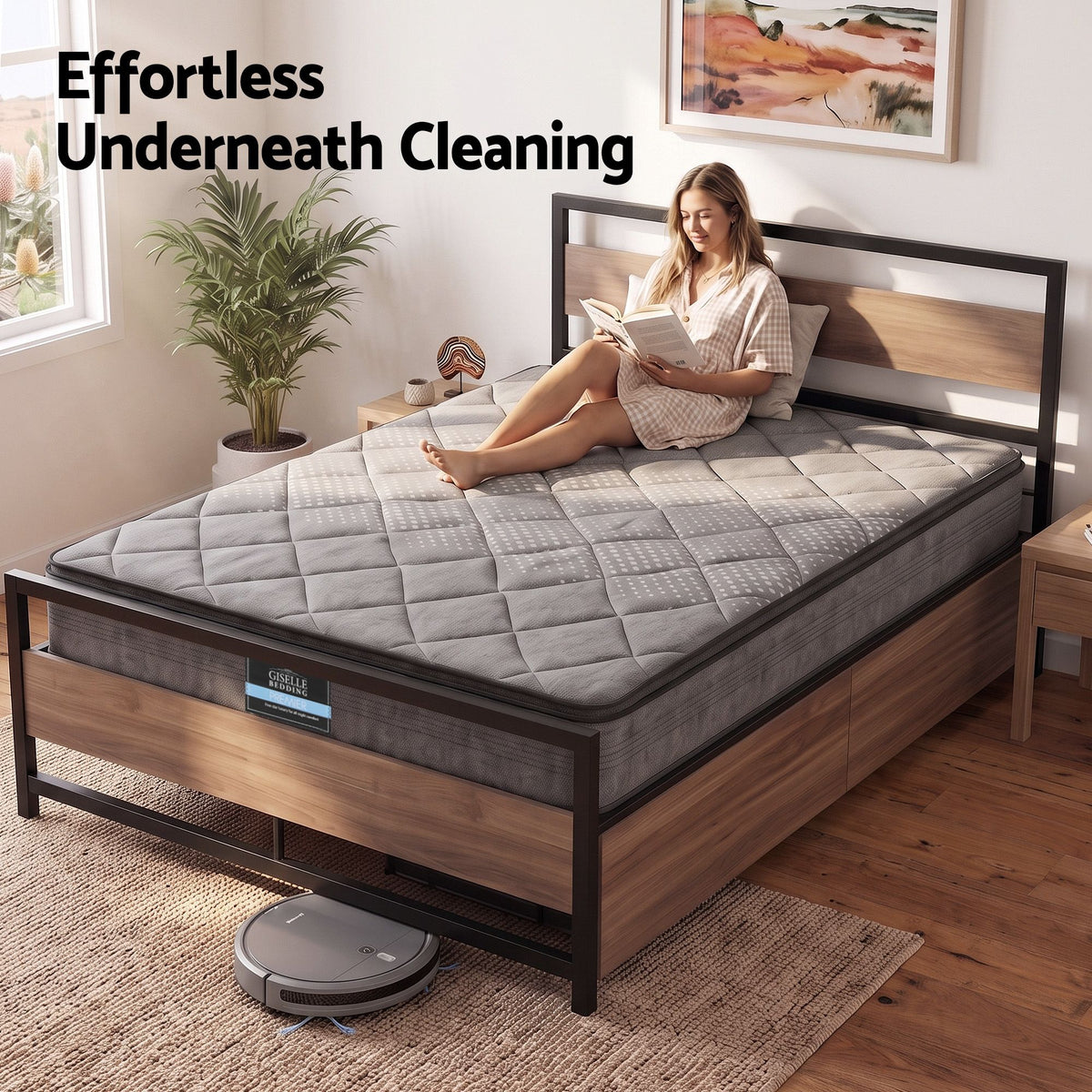 Spinel Bed & Mattress Package with 18cm Mattress Metal Bed Frame 2 drawers - Black Queen