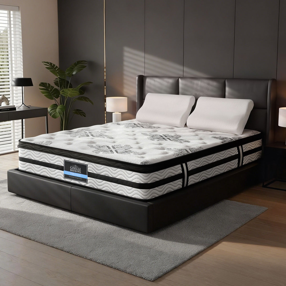 Leontine 34cm 5-Zone Euro Top Pocket Spring Mattress with 2 Natural Latex Contour Pillows - Queen