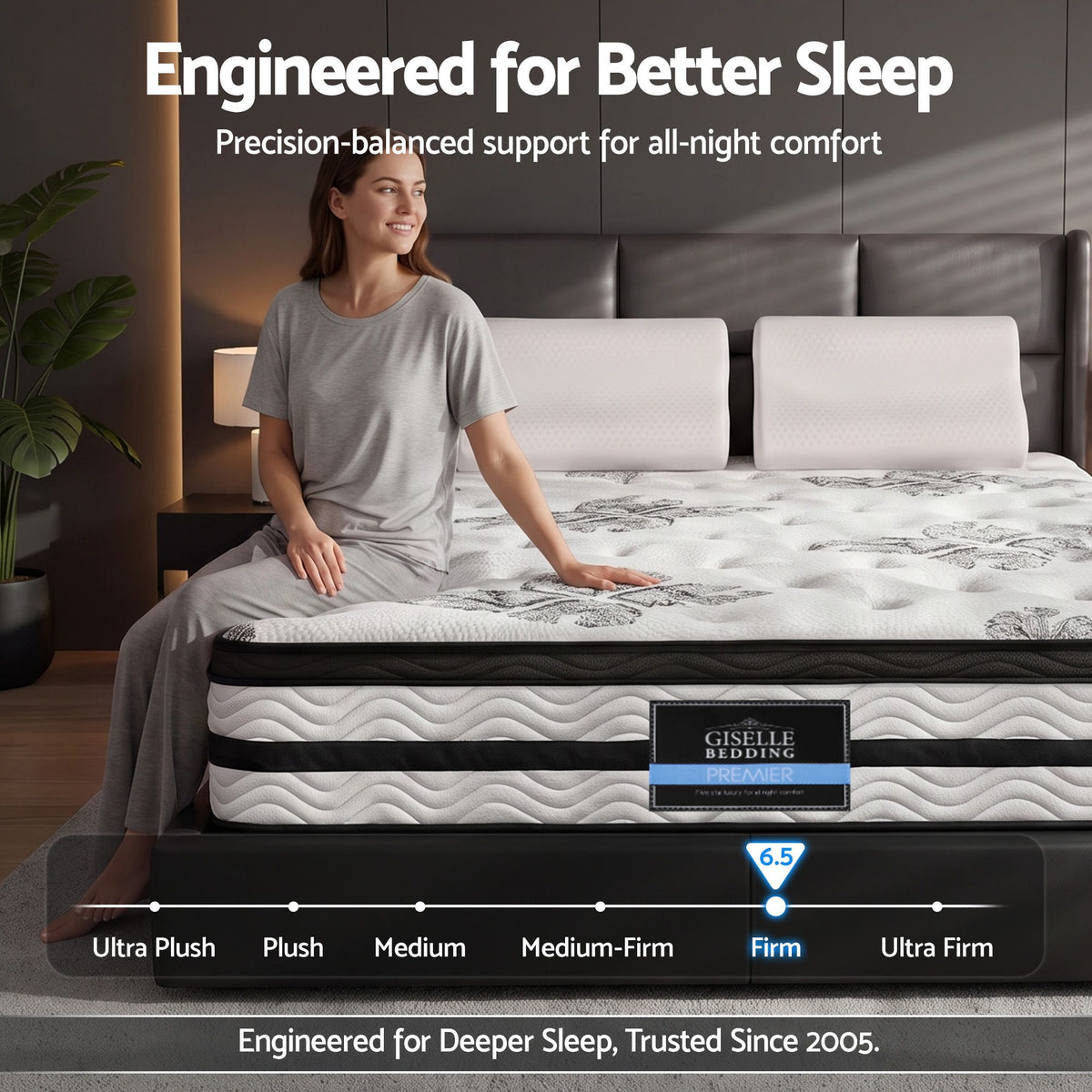 Leontine 34cm 5-Zone Euro Top Pocket Spring Mattress with 2 Natural Latex Contour Pillows - Queen