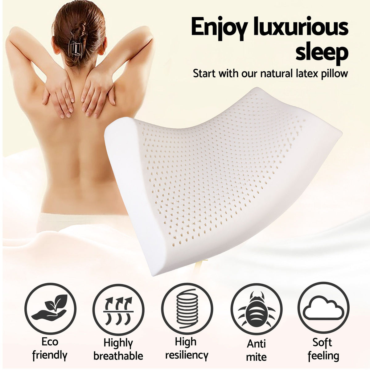 Leontine 34cm 5-Zone Euro Top Pocket Spring Mattress with 2 Natural Latex Contour Pillows - Queen