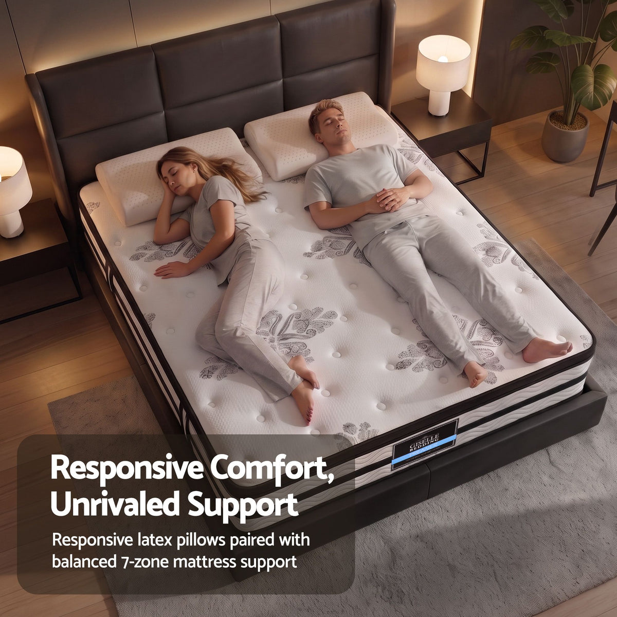 Leontine 34cm 5-Zone Euro Top Pocket Spring Mattress with 2 Natural Latex Contour Pillows - Queen