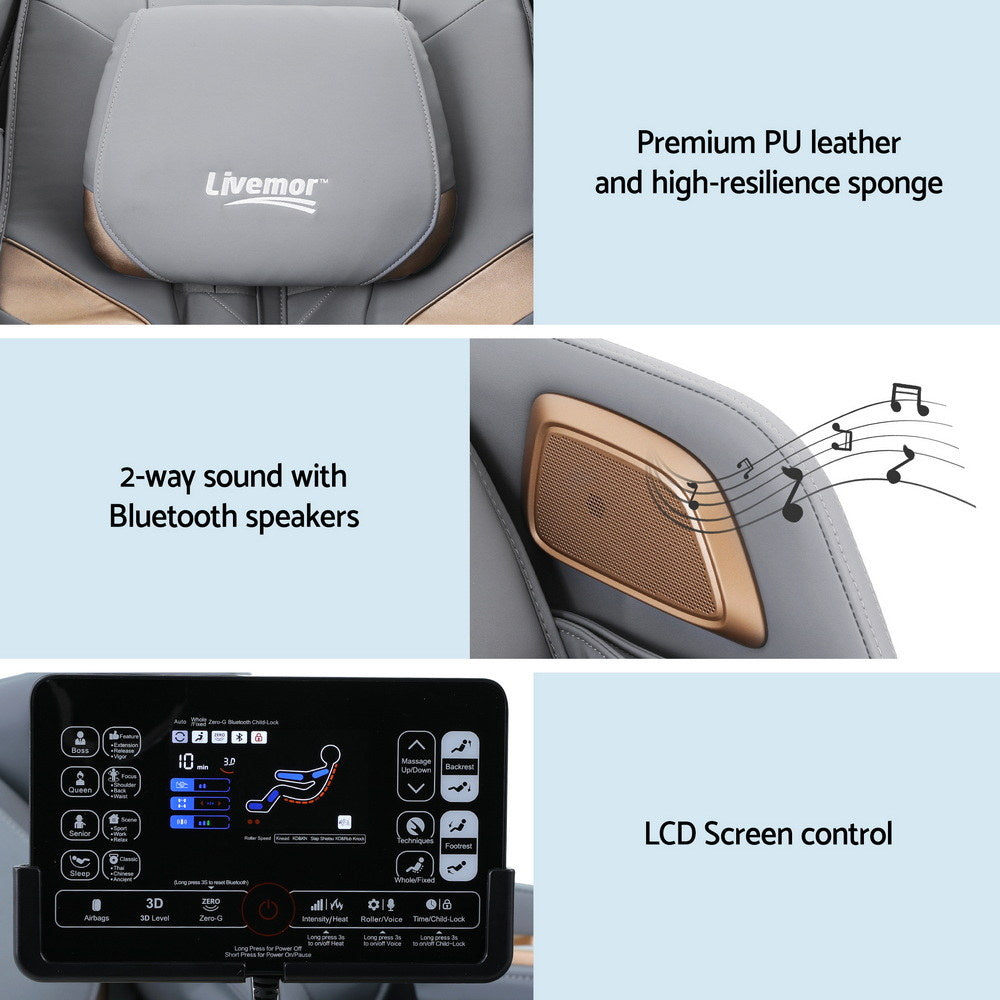 Laziel Massage Chair Electric Recliner Double Core Mechanism Massager - White