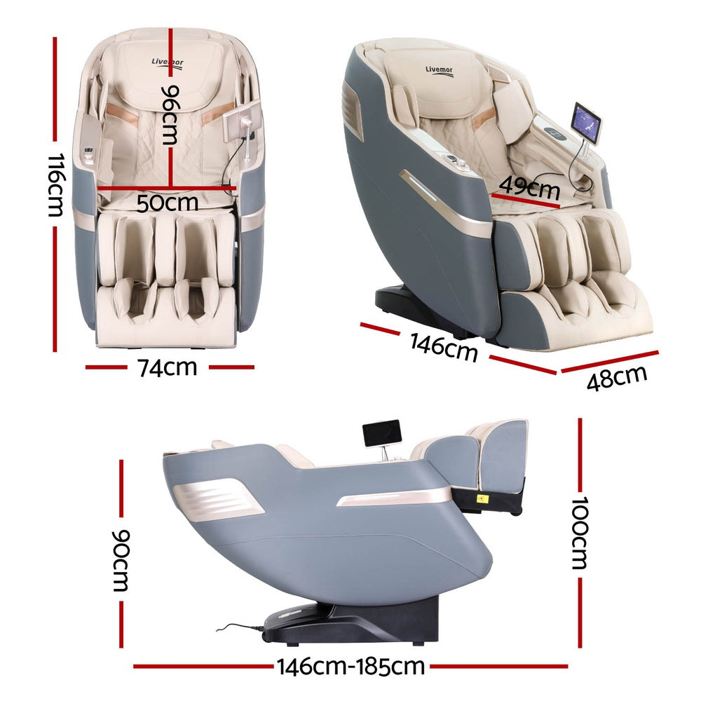 Gavrel 4D Massage Chair Recliner SL Track Full Body Zero Gravity Massager Heated AI Body Scan - Grey