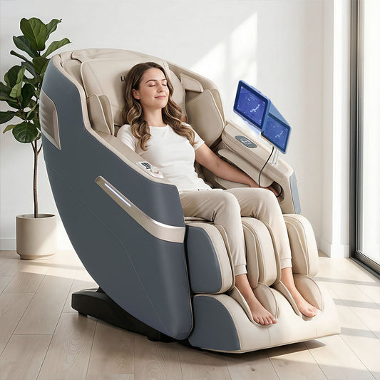Gavrel 4D Massage Chair Recliner SL Track Full Body Zero Gravity Massager Heated AI Body Scan - Grey