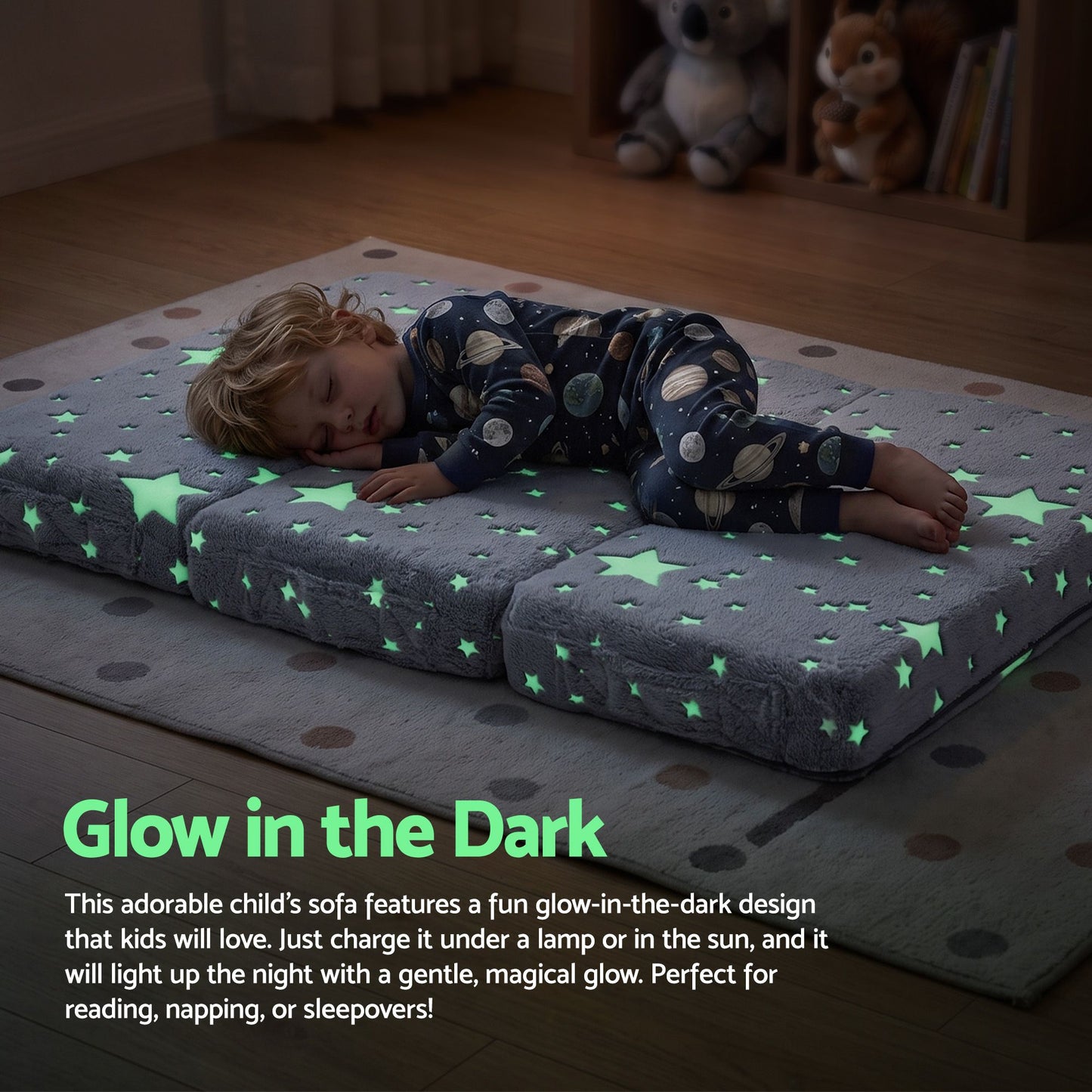 Tobias 8cm Foldable Mattress for Travel Glow-in-Dark Cover - Cot