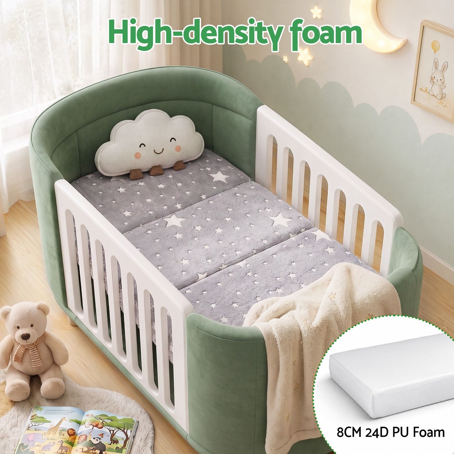 Tobias 8cm Foldable Mattress for Travel Glow-in-Dark Cover - Cot