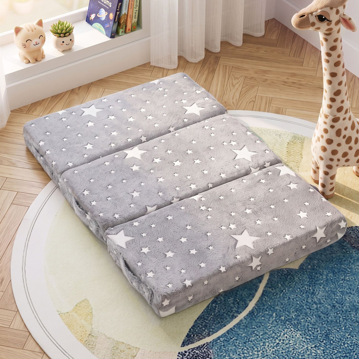Tobias 8cm Foldable Mattress for Travel Glow-in-Dark Cover - Cot