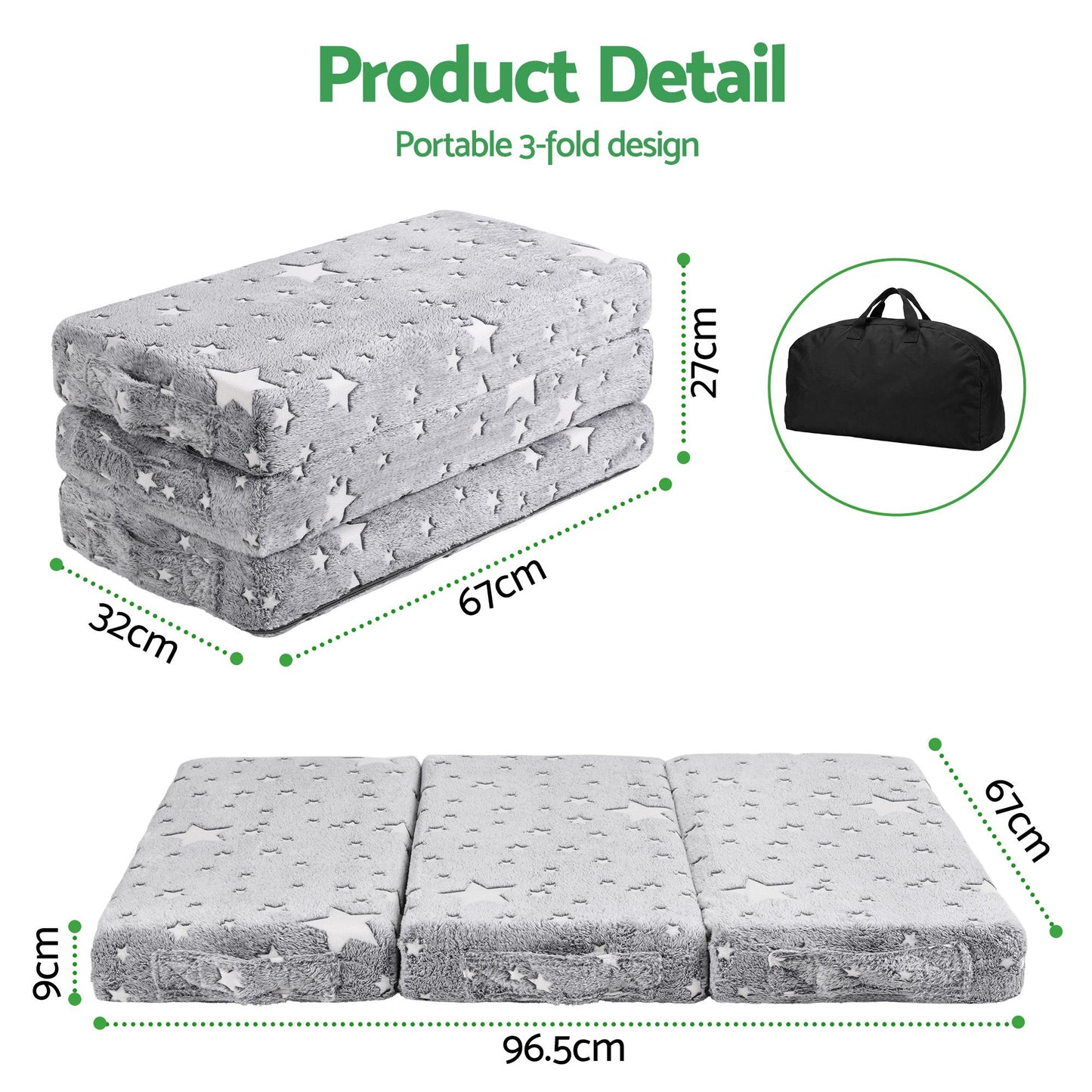 Tobias 8cm Foldable Mattress for Travel Glow-in-Dark Cover - Cot