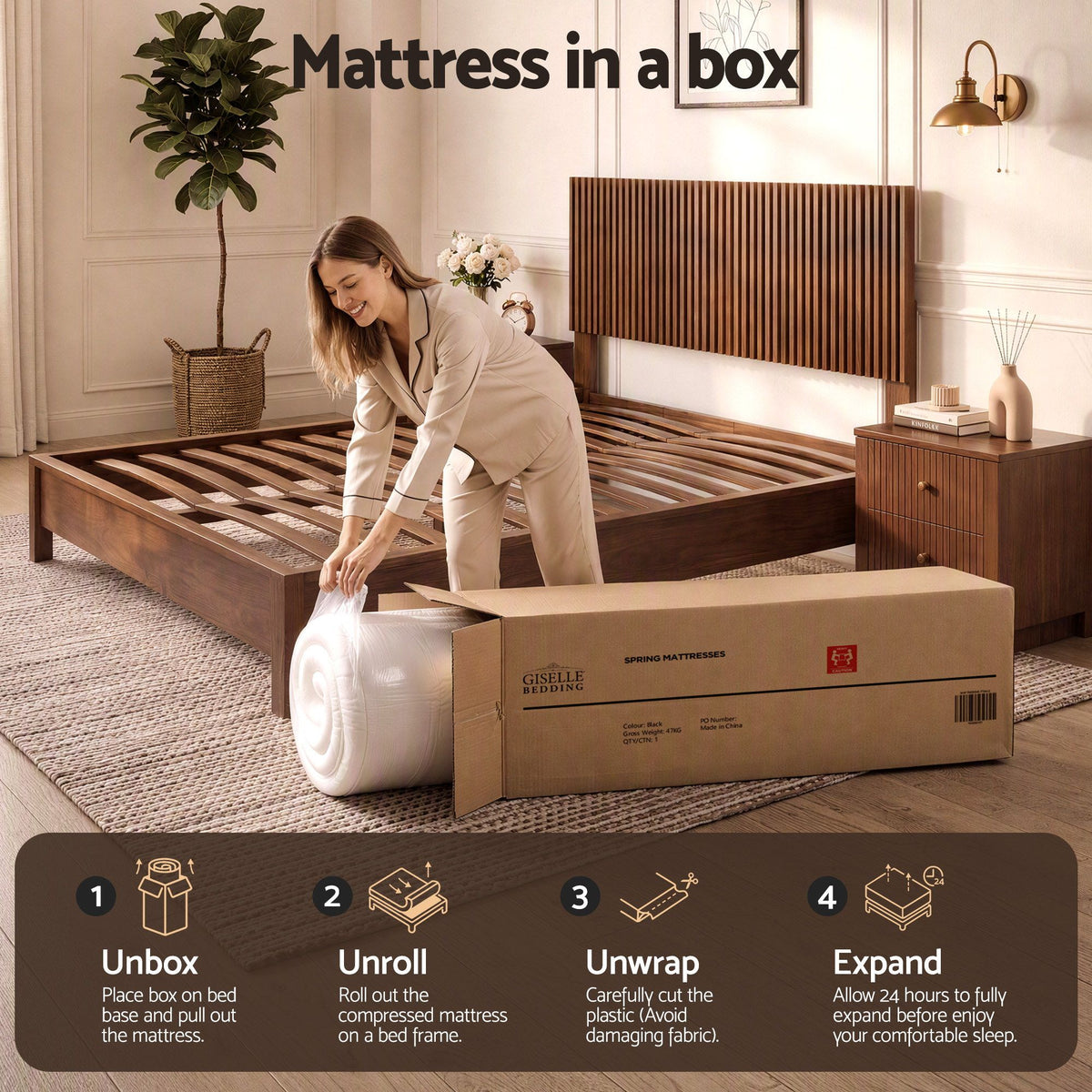 Rumi 25cm Hybrid Mattress Soft Knitted Fabric Edge Support Gel Foam - Queen