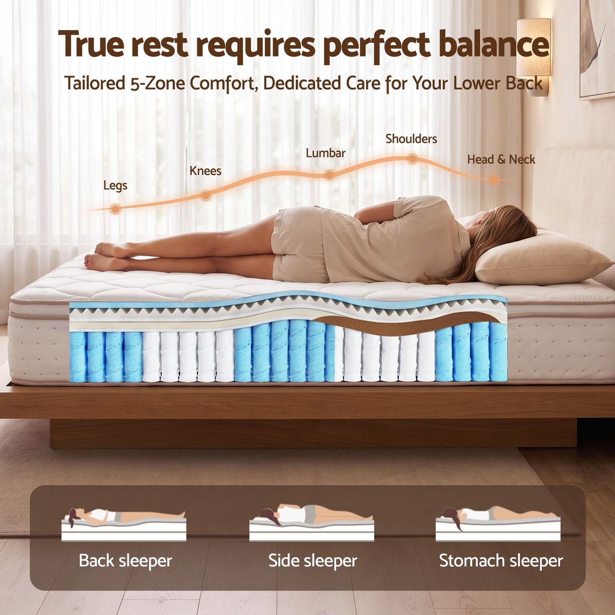 Cosima 30cm Spring Mattress Tencel Cover 5-Zone Euro Top Firm Back Support - Queen