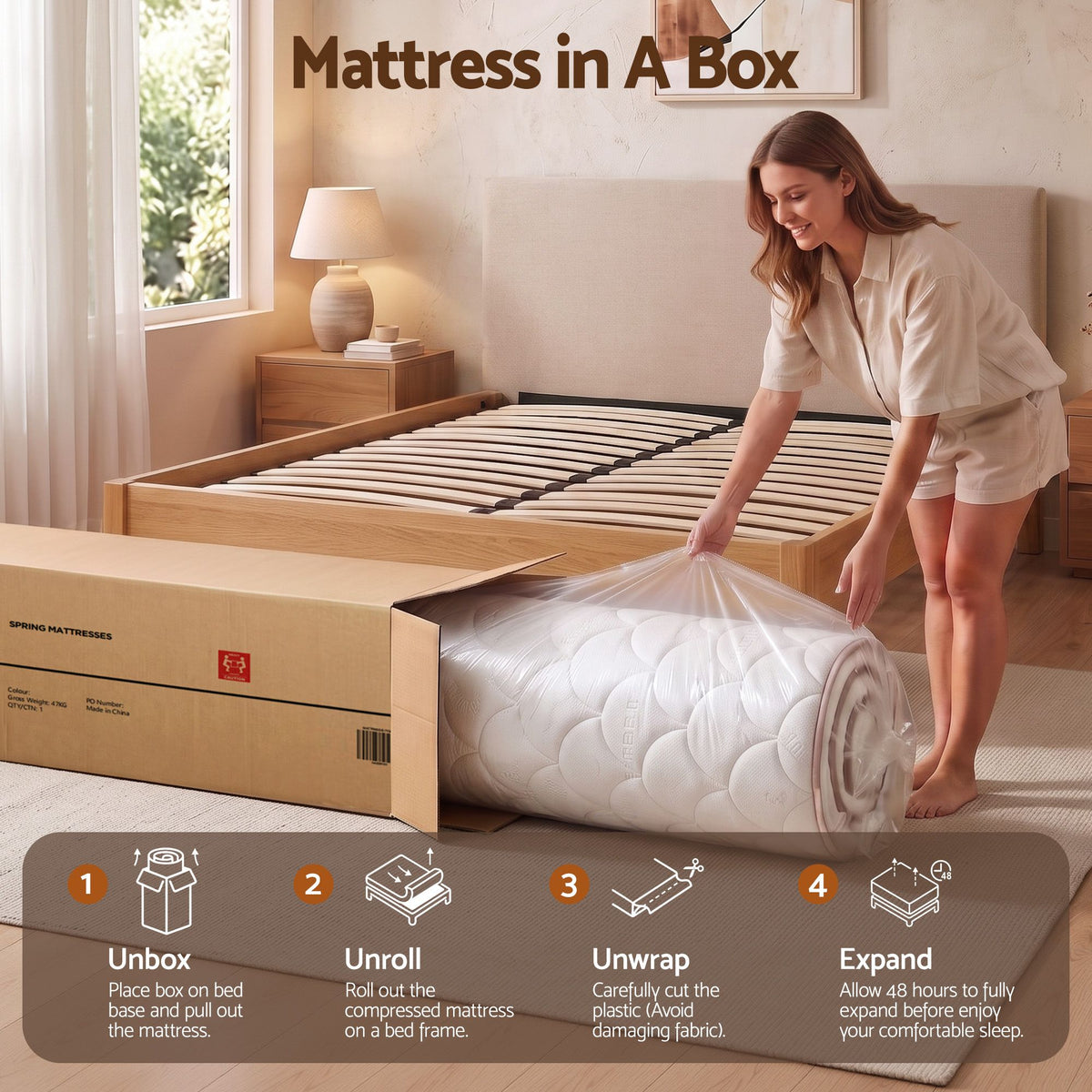 Cosima 30cm Spring Mattress Tencel Cover 5-Zone Euro Top Firm Back Support - Queen