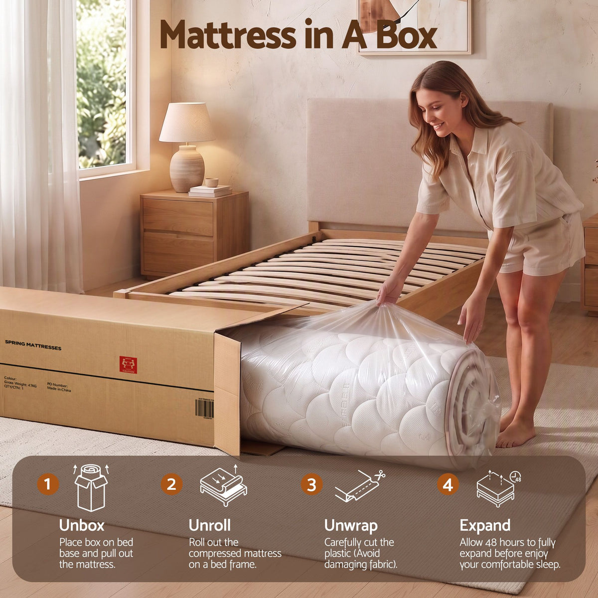 Cosima 30cm Spring Mattress Tencel Cover 5-Zone Euro Top Firm Back Support - Single