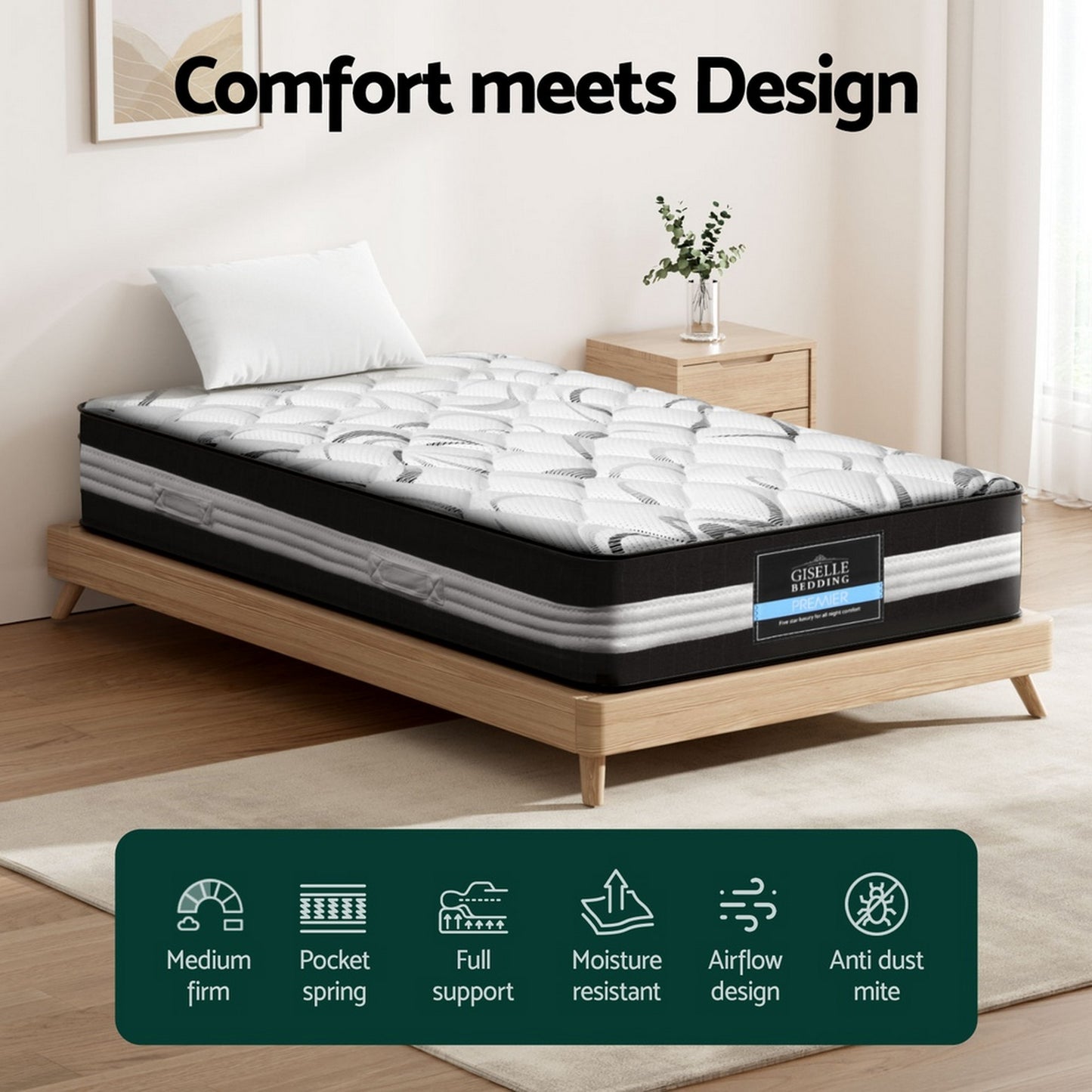 Messina 30cm Mattress Medium Firm - King Single
