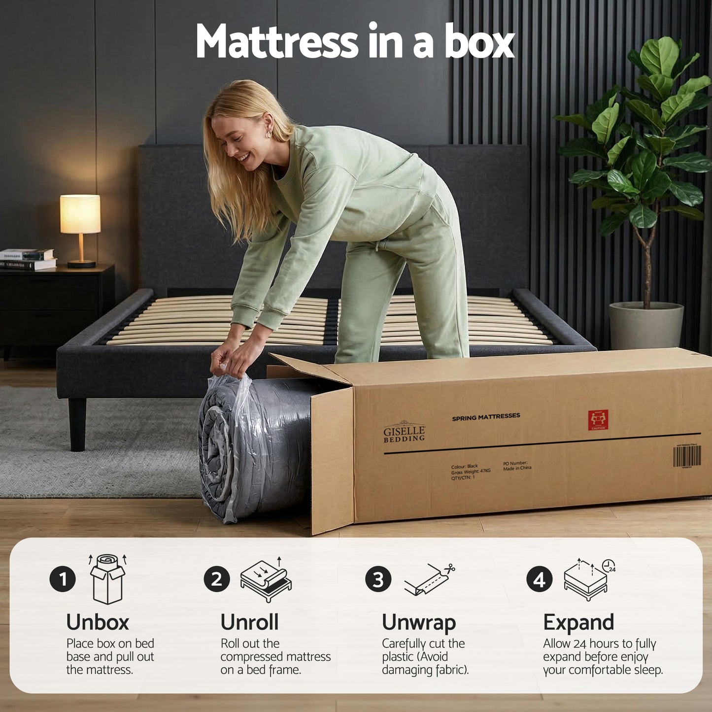Amara 34cm Mattress Hybrid Pocket Spring Bed Mattress - Double