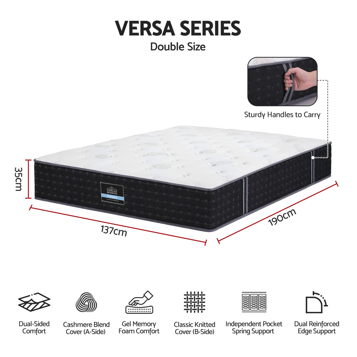 Thayer 35cm Reversible Spring Mattress Cashmere Cover Gel Foam Firm - Double