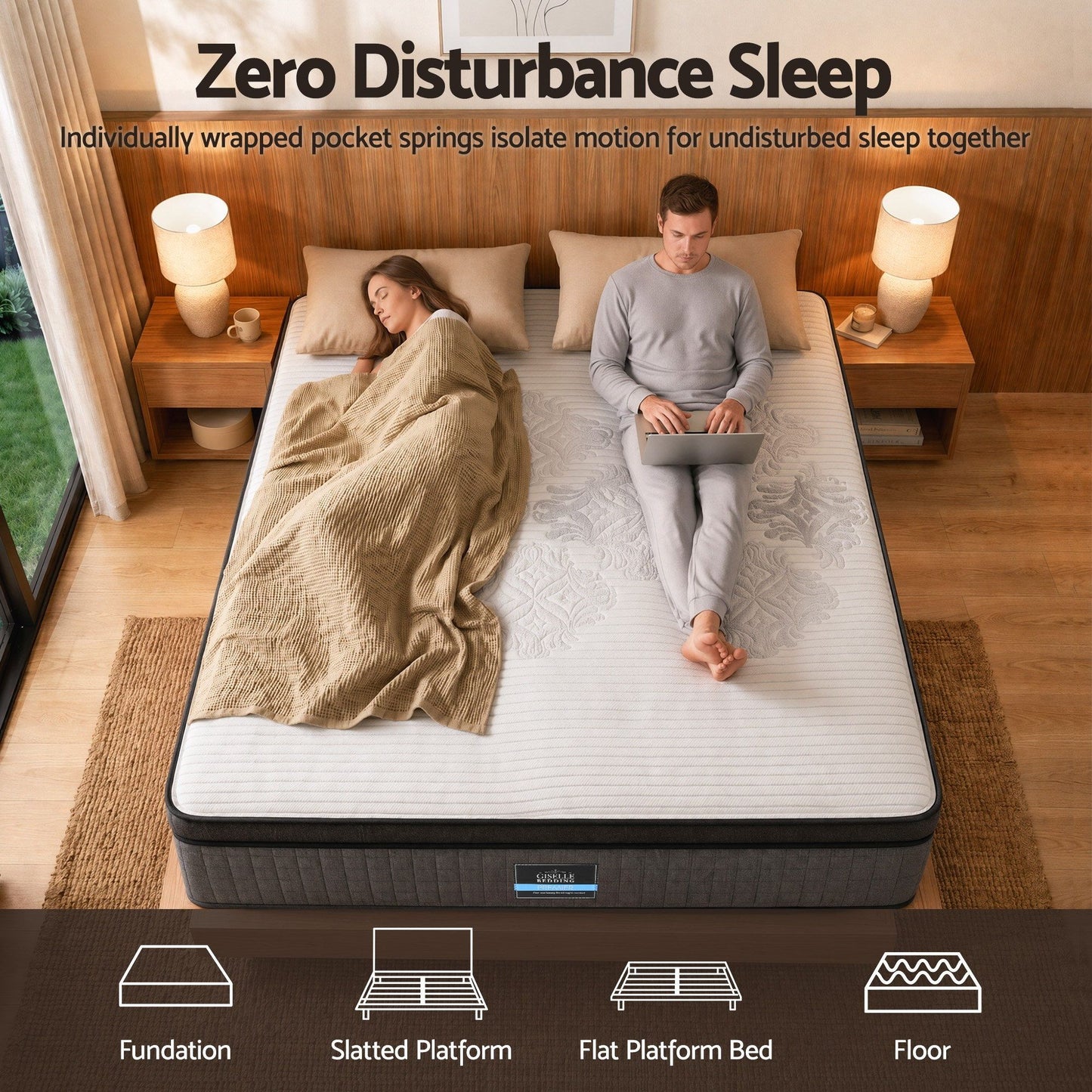 Amias 37cm Mattress 4-in-1 Adjustable Firmness Cooling Gel Memory Foam Dual-Zone Flippable - Double
