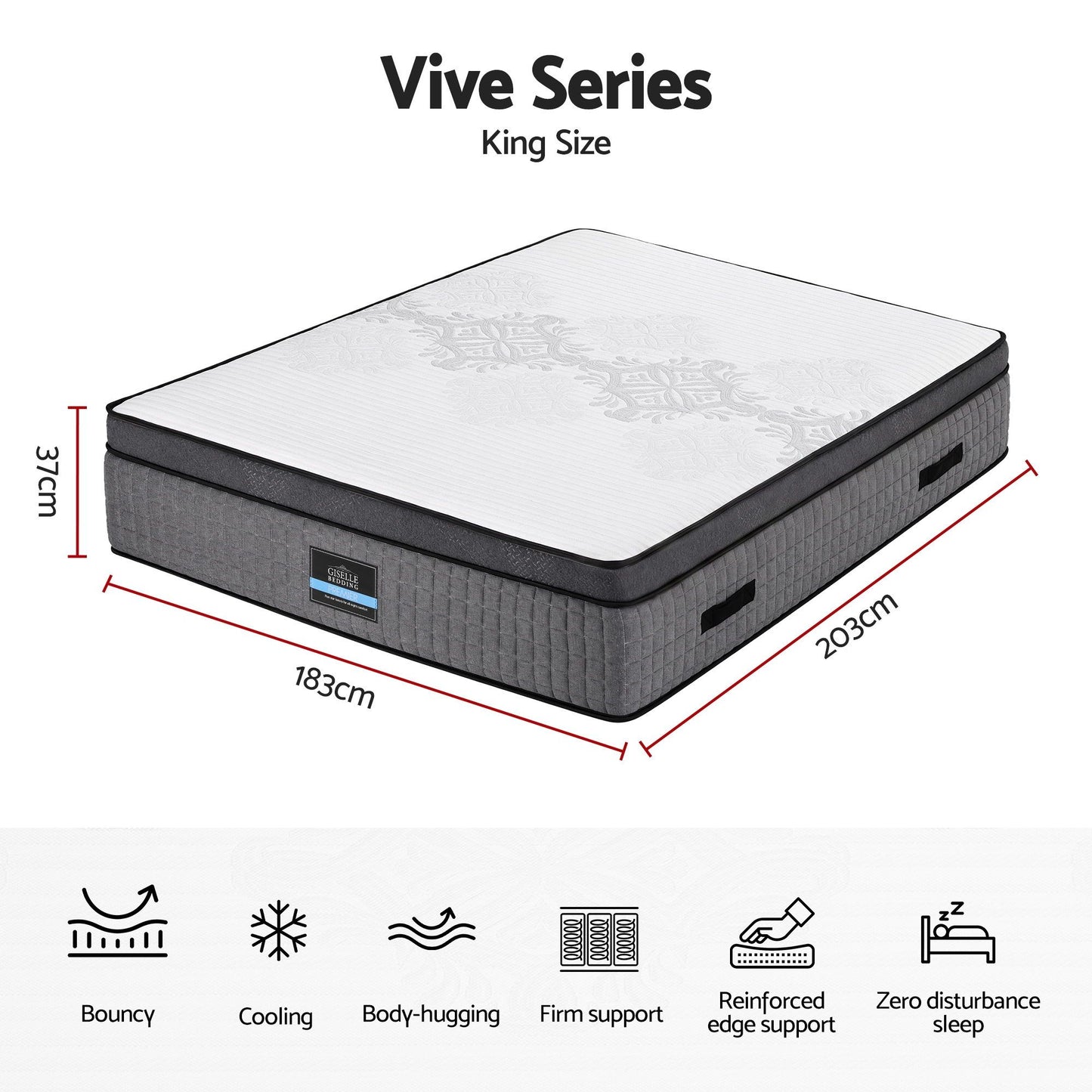 Amias 37cm Mattress 4-in-1 Adjustable Firmness Cooling Gel Memory Foam Dual-Zone Flippable - King