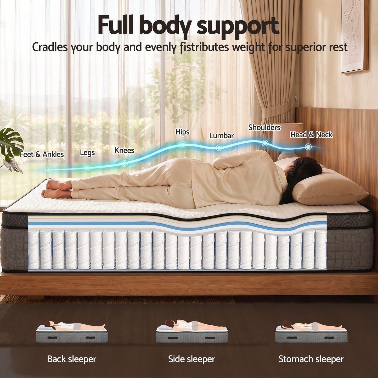 Amias 37cm Mattress 4-in-1 Adjustable Firmness Cooling Gel Memory Foam Dual-Zone Flippable - Queen
