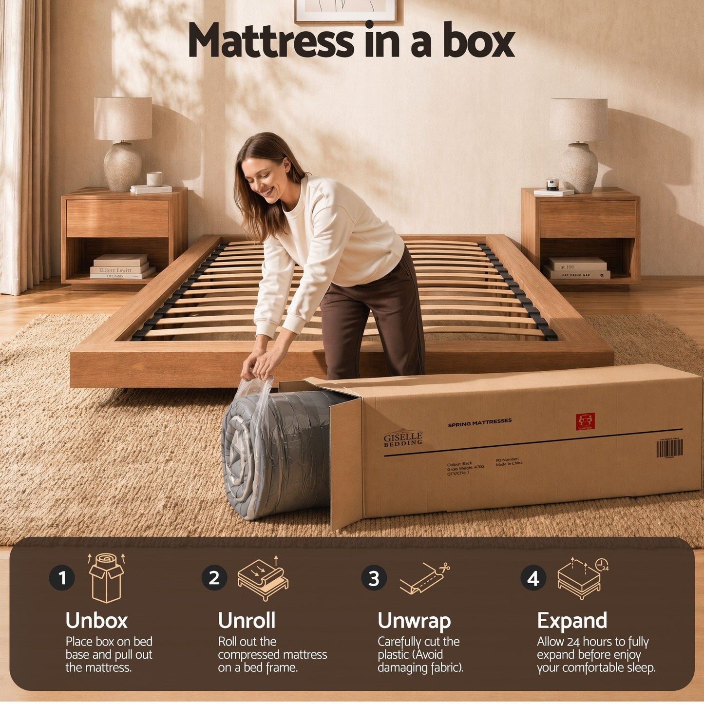 Amias 37cm Mattress 4-in-1 Adjustable Firmness Cooling Gel Memory Foam Dual-Zone Flippable - Queen