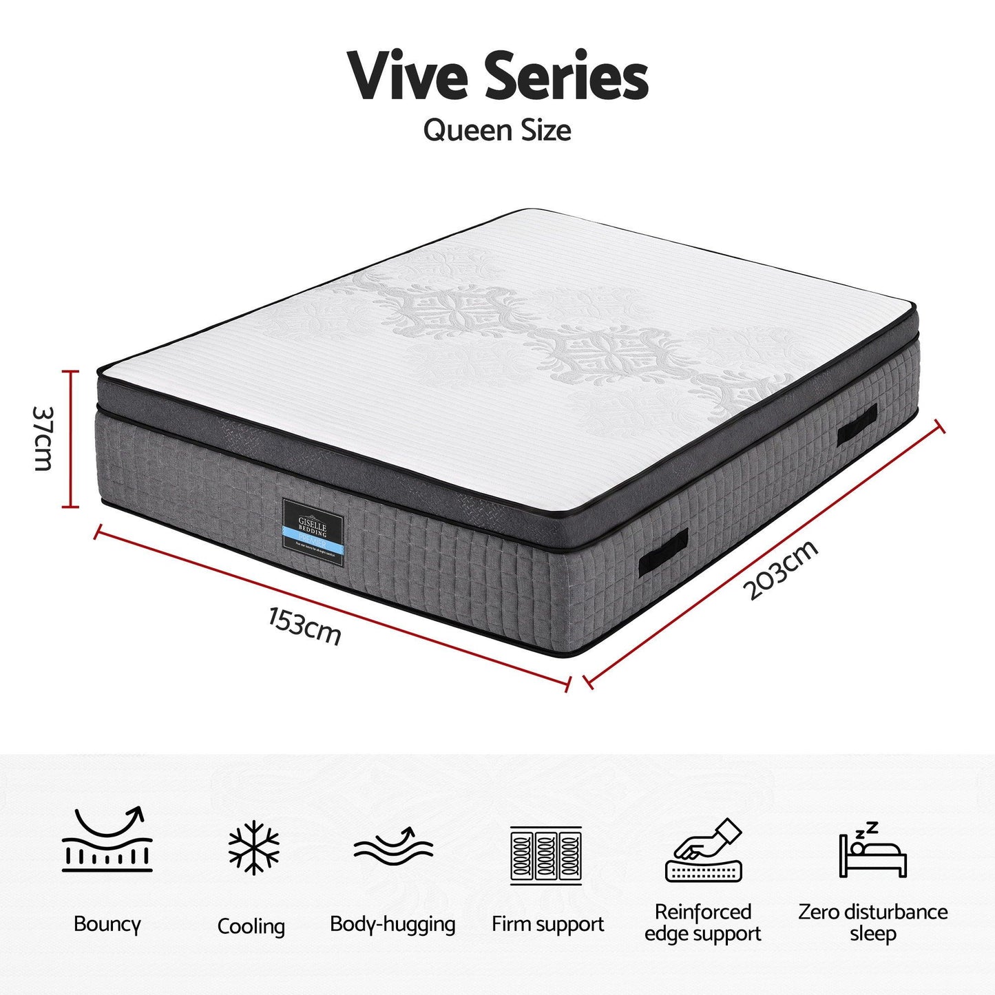 Amias 37cm Mattress 4-in-1 Adjustable Firmness Cooling Gel Memory Foam Dual-Zone Flippable - Queen