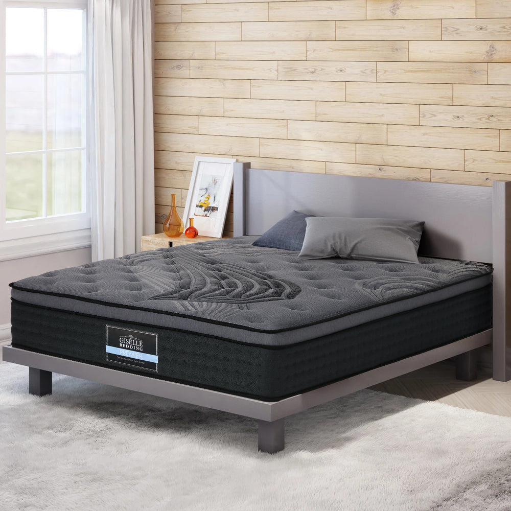 Mercury Bed & Mattress Package with 34cm Black Mattress - Charcoal Queen