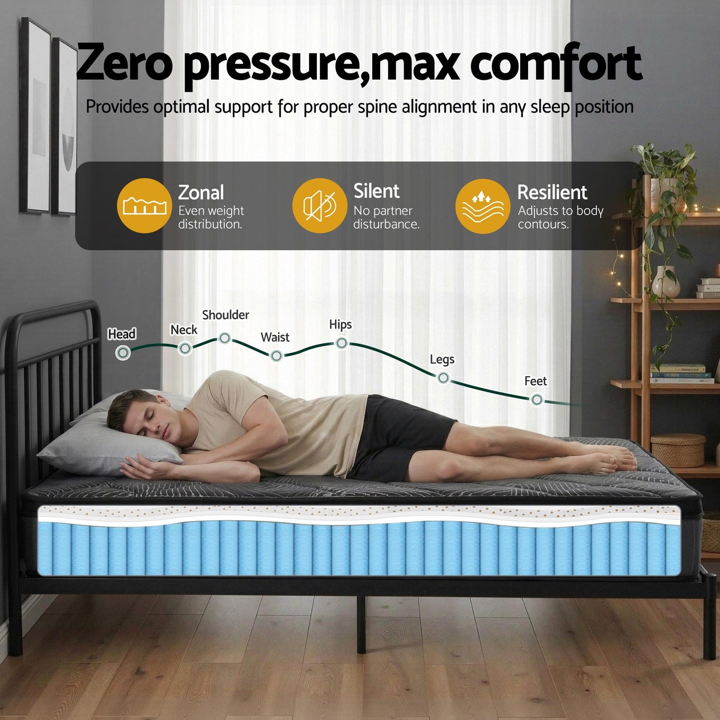 Zarek 25cm Mattress Pocket Spring Latex Euro Top Medium Firm - Double