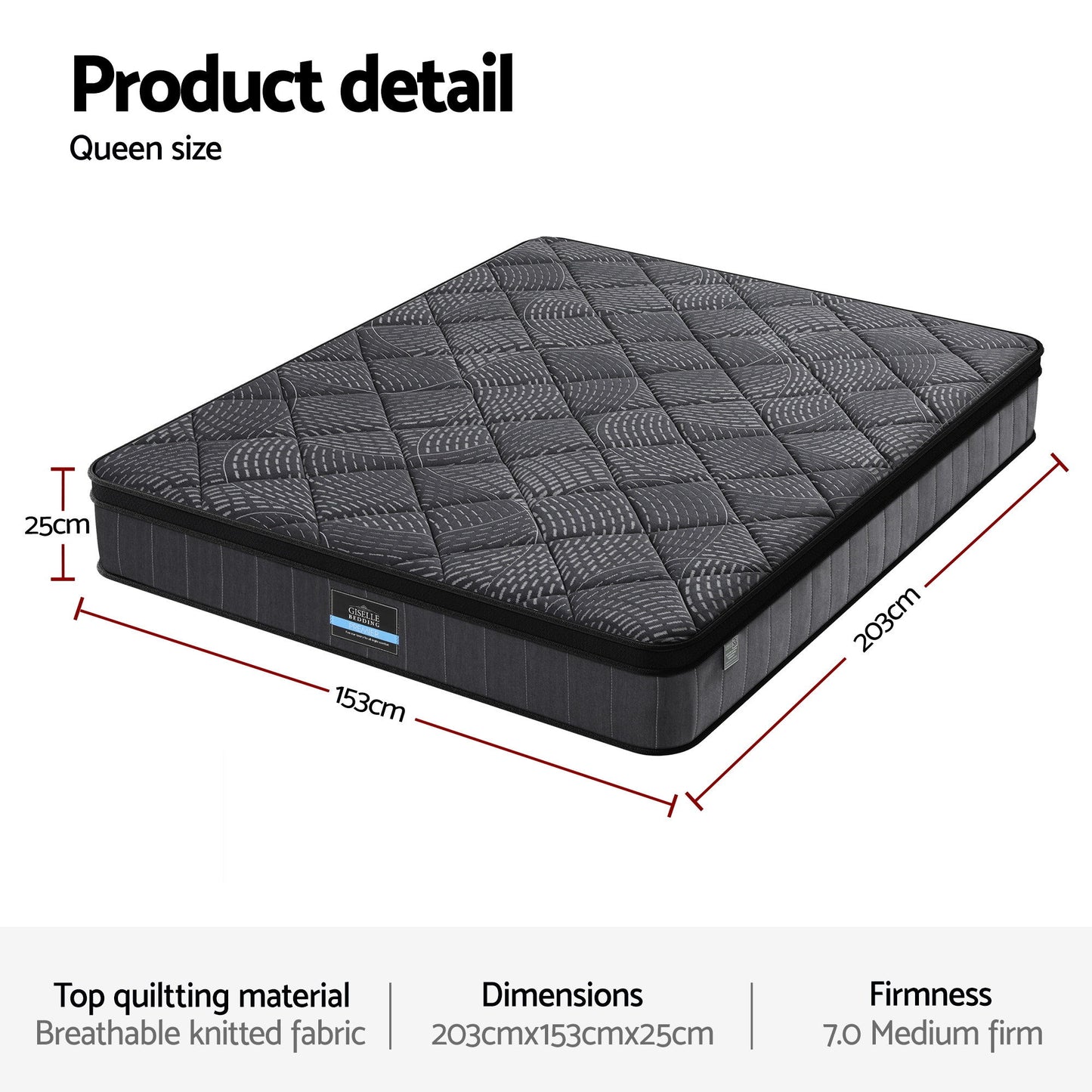 Zarek 25cm Mattress Pocket Spring Latex Euro Top Medium Firm - Queen