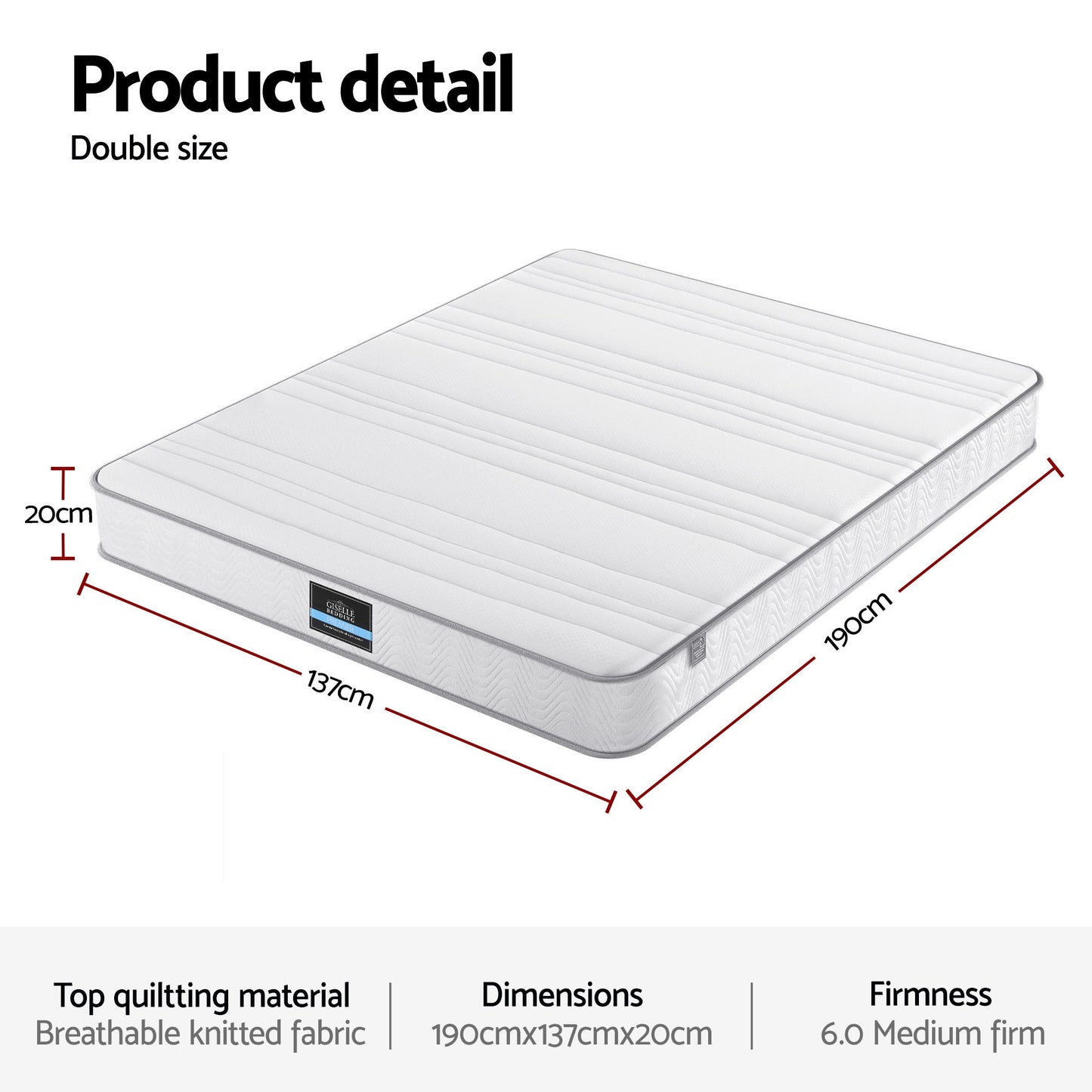 Naelis 20cm Mattress with Reinforced Edge Support Egg-Crate Foam - Double