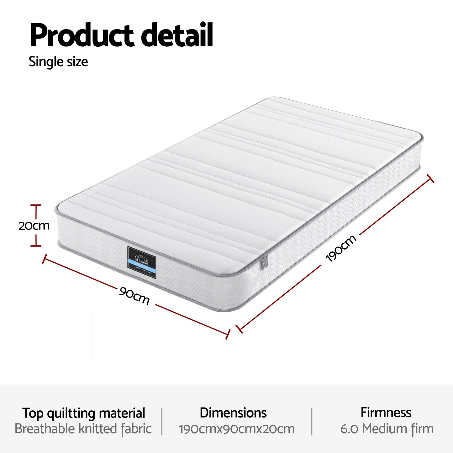 Naelis 20cm Mattress with Reinforced Edge Support Egg-Crate Foam - Single