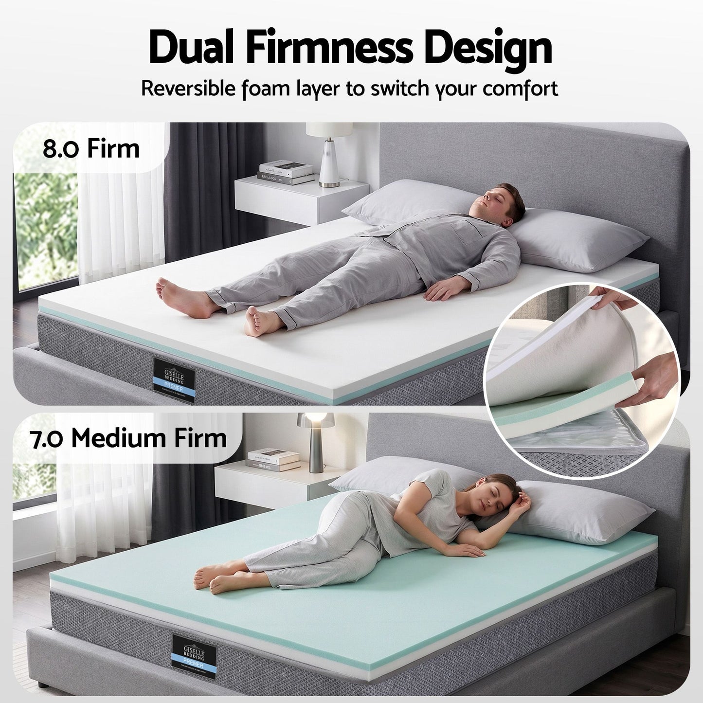 Lunara 23cm Mattress Pocket Spring Mattress with Adjustable Firmness Reversible Foam Layer for Medium Firm & Firm Support Motion Isolationroom - Double