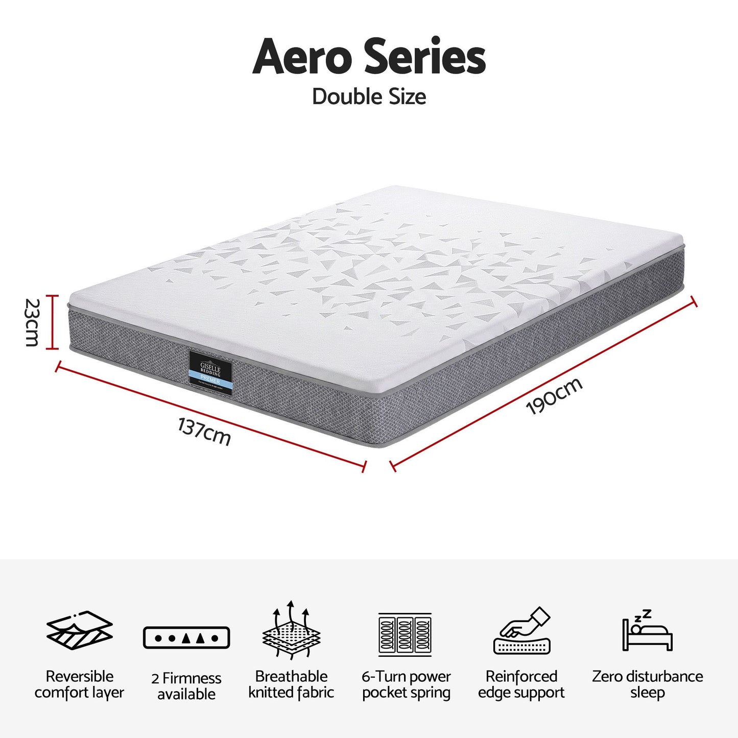 Lunara 23cm Mattress Pocket Spring Mattress with Adjustable Firmness Reversible Foam Layer for Medium Firm & Firm Support Motion Isolationroom - Double
