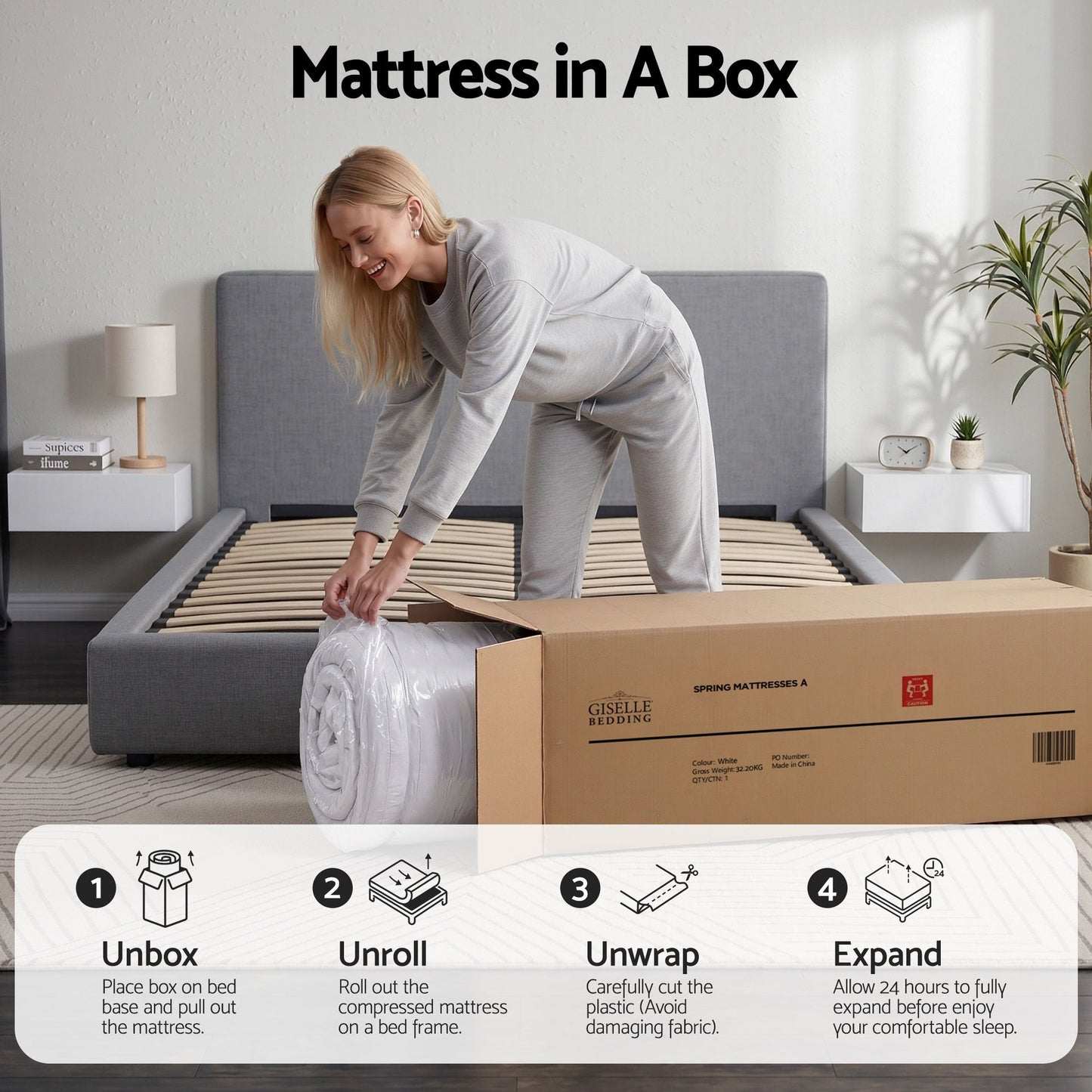 Lunara 23cm Mattress Pocket Spring Mattress with Adjustable Firmness Reversible Foam Layer for Medium Firm & Firm Support Motion Isolationroom - King