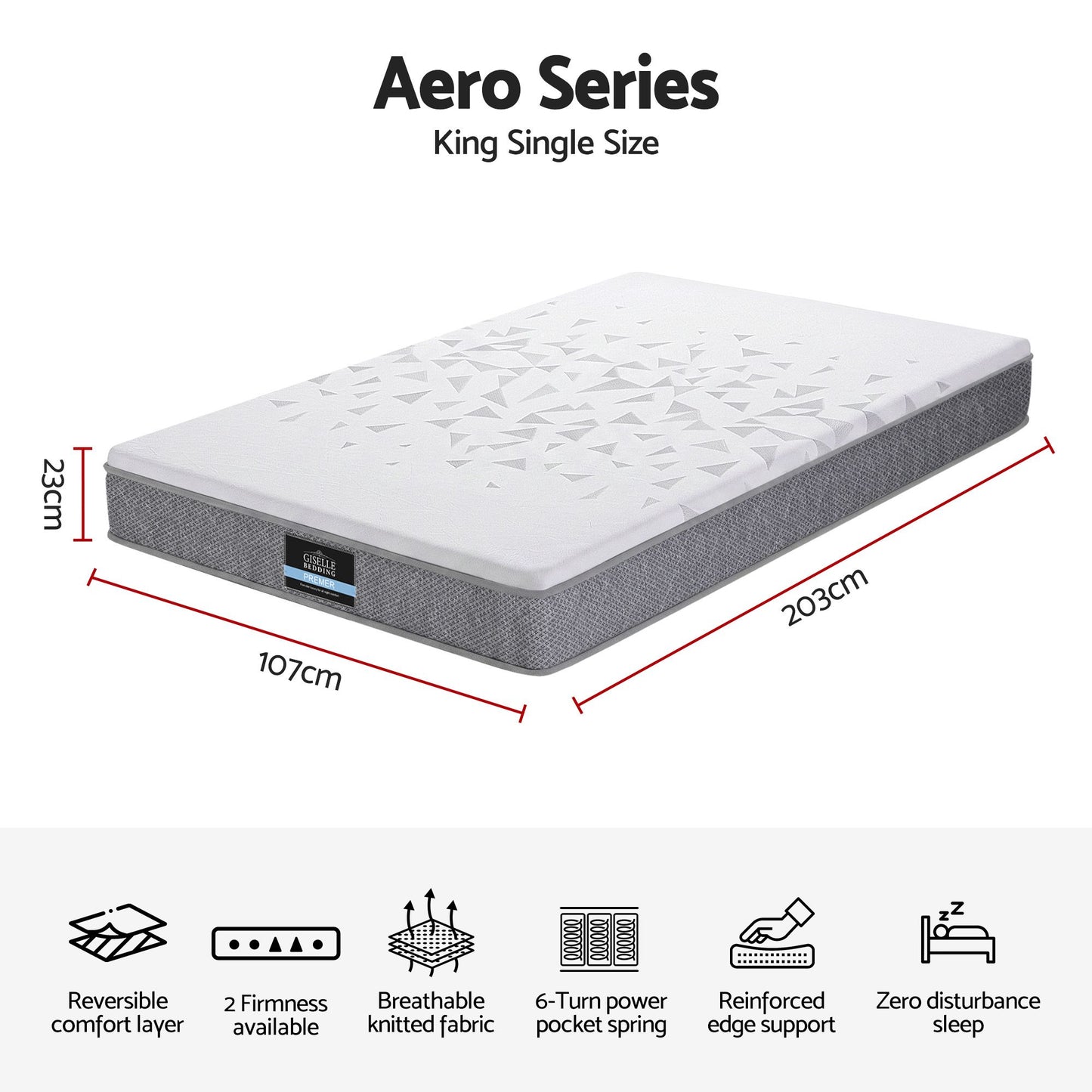 Lunara 23cm Mattress Pocket Spring Mattress with Adjustable Firmness Reversible Foam Layer for Medium Firm & Firm Support Motion Isolationroom - King Single