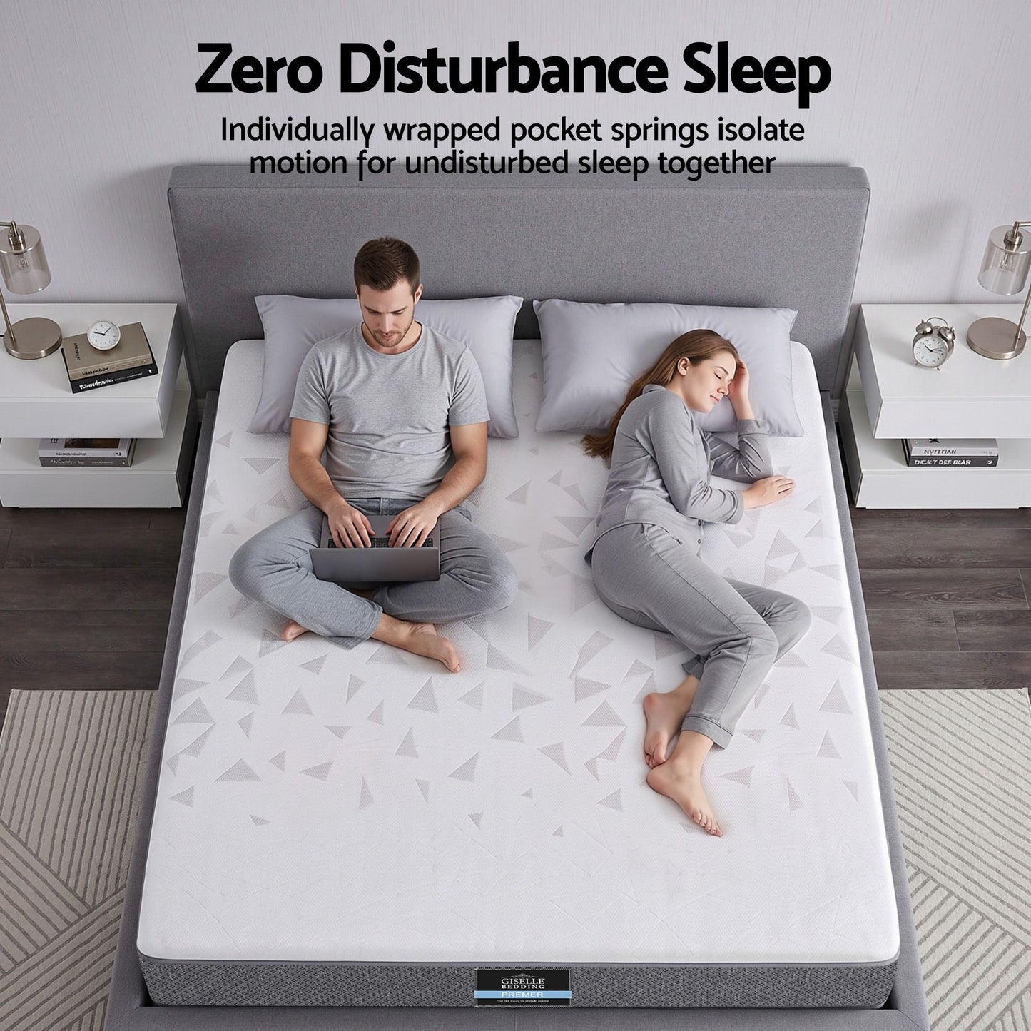 Lunara 23cm Mattress Pocket Spring Mattress with Adjustable Firmness Reversible Foam Layer for Medium Firm & Firm Support Motion Isolationroom - Queen