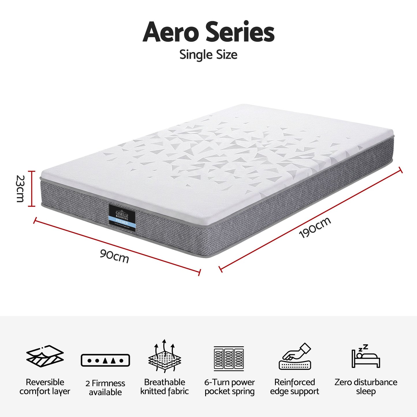 Lunara 23cm Mattress Pocket Spring Mattress with Adjustable Firmness Reversible Foam Layer for Medium Firm & Firm Support Motion Isolationroom - Single