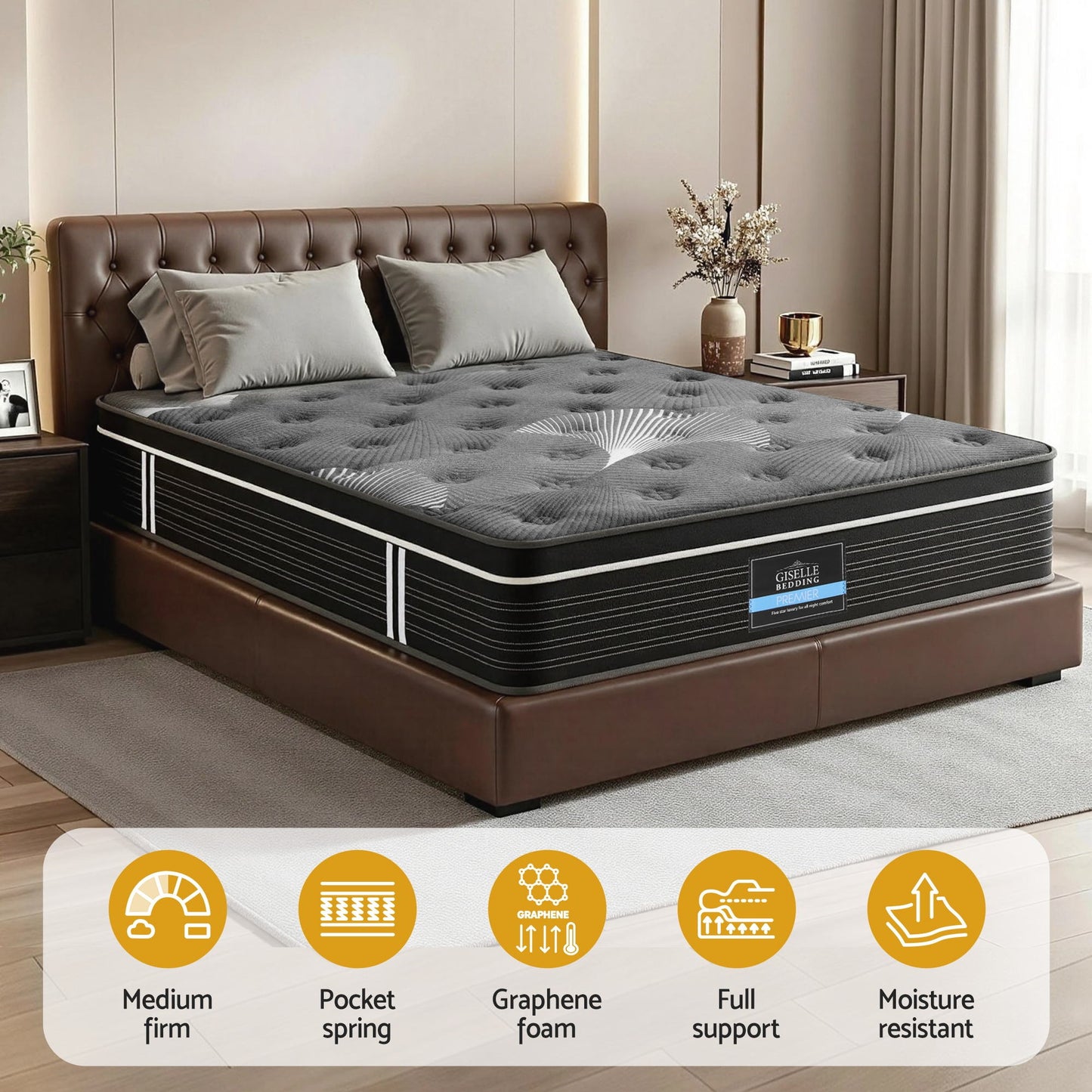 Vaelor 35cm Mattress Euro Top with Graphene Cooling Comfort Medium Firm - King