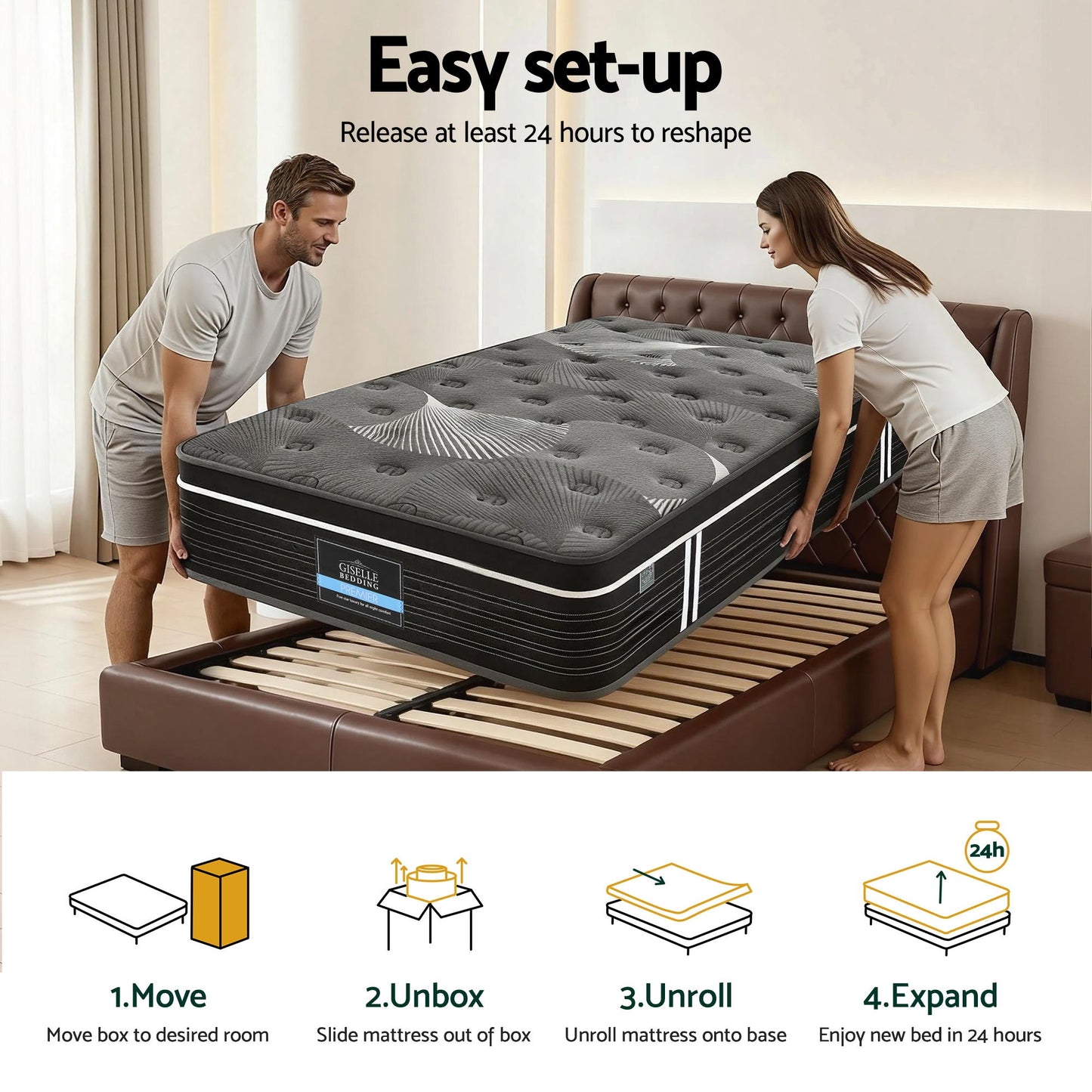 Vaelor 35cm Mattress Euro Top with Graphene Cooling Comfort Medium Firm - King Single