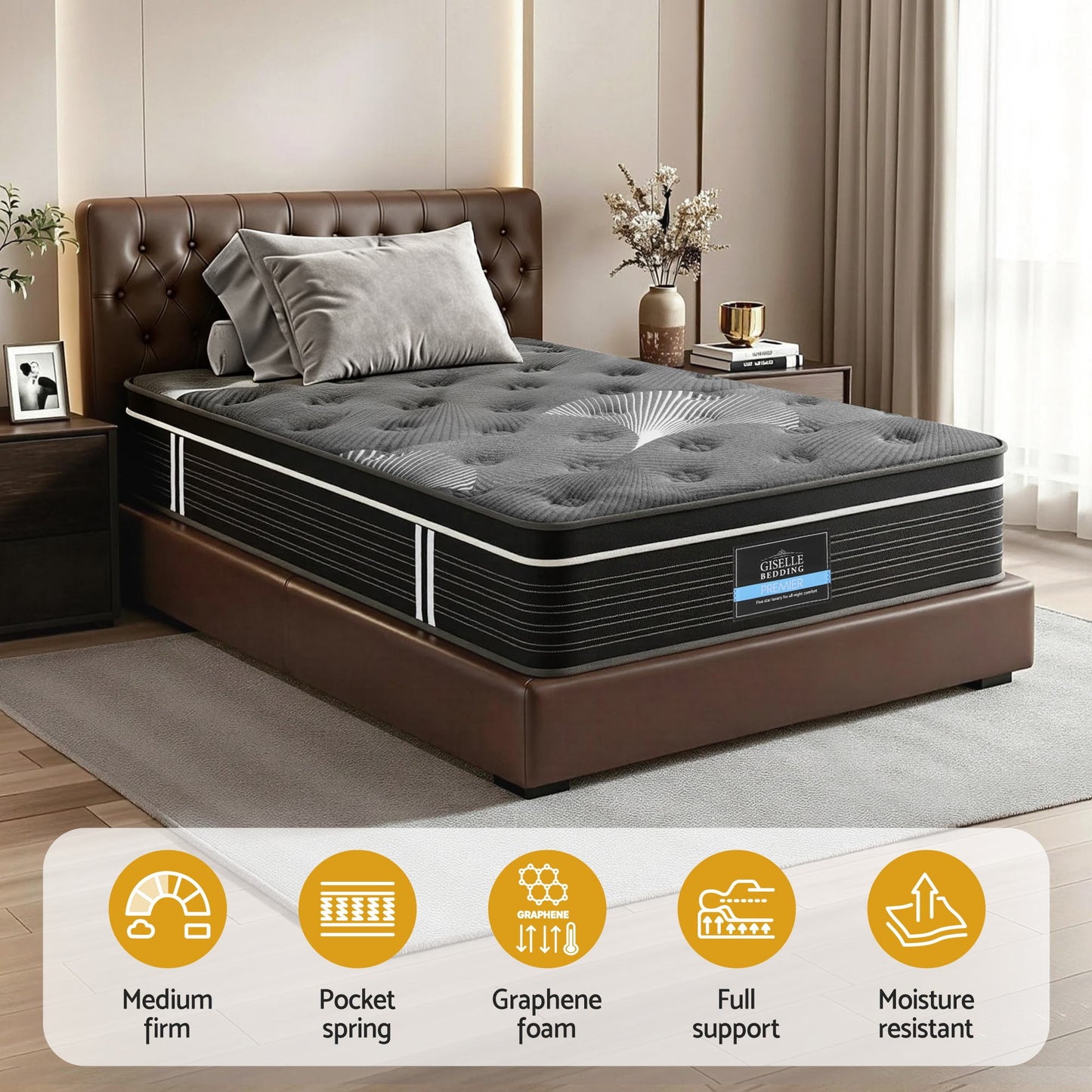 Vaelor 35cm Mattress Euro Top with Graphene Cooling Comfort Medium Firm - Single