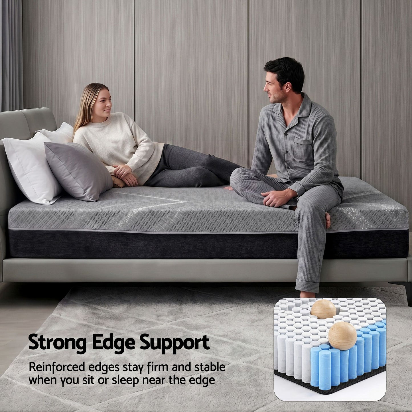 Bodin 26cm Mattress Firm Pocket Spring Dual Edge Support Dark Grey - Double