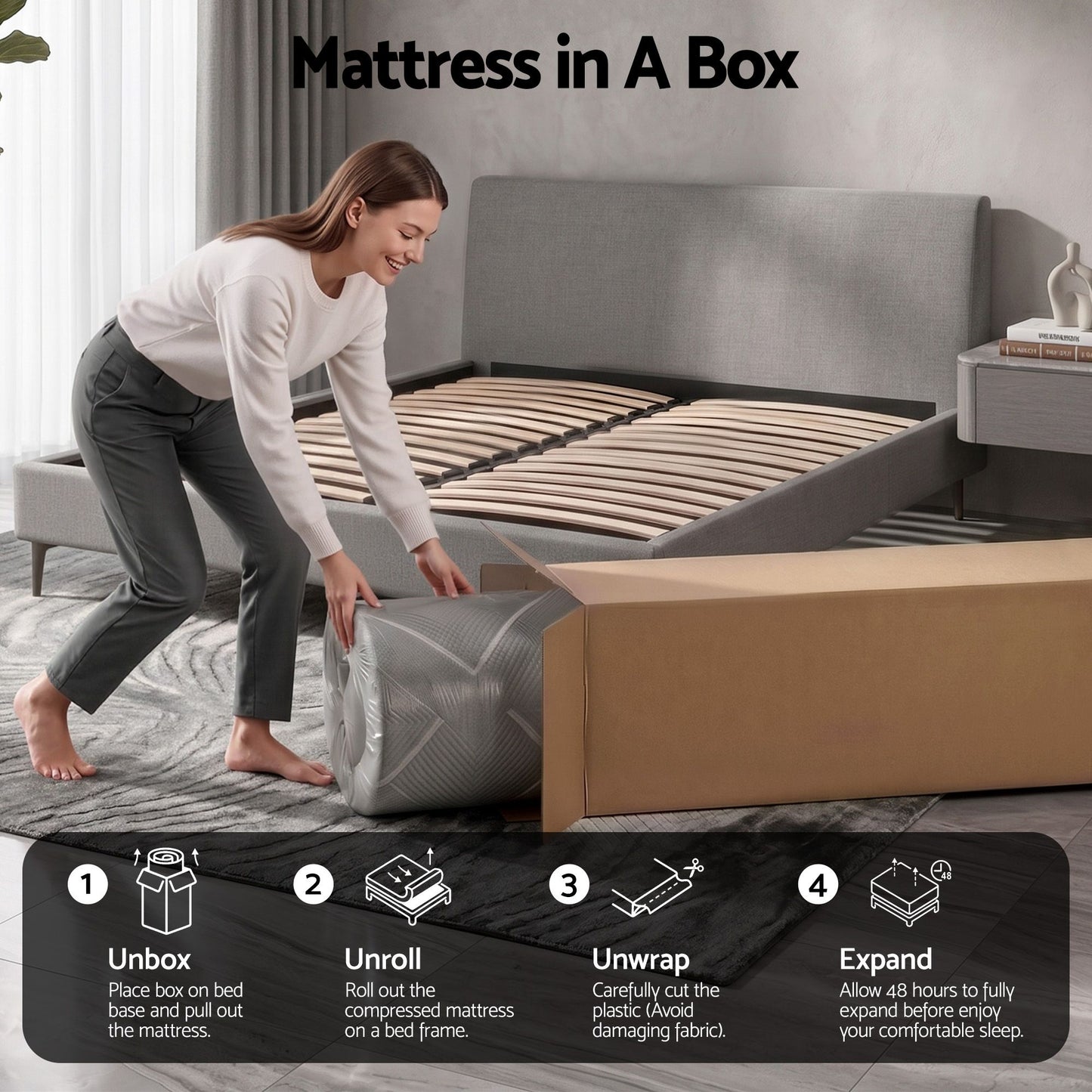 Bodin 26cm Mattress Firm Pocket Spring Dual Edge Support Dark Grey - King
