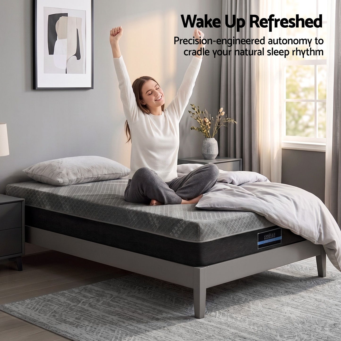 Bodin 26cm Mattress Firm Pocket Spring Dual Edge Support Dark Grey - Single
