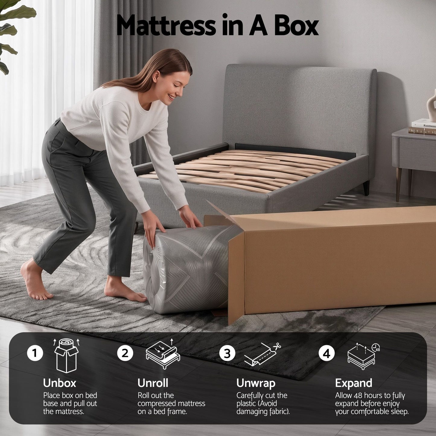Bodin 26cm Mattress Firm Pocket Spring Dual Edge Support Dark Grey - Single
