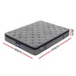 Gray mattress with dimensions marked on a white background