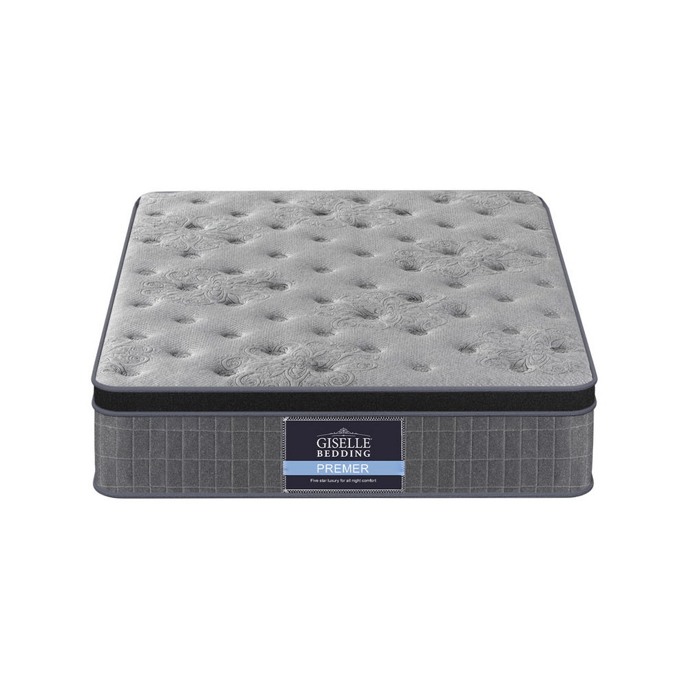 Gray mattress with 'Giselle Bedding' label on a white background