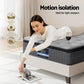 Woman lying on a mattress with a glass of wine and a magazine, emphasizing motion isolation.