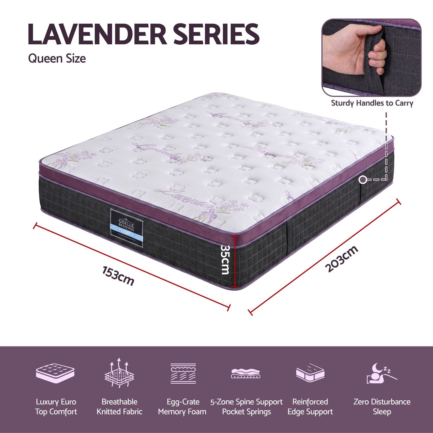 Finton 35cm Euro Top Mattress Firm Pocket Spring Edge Support - Queen