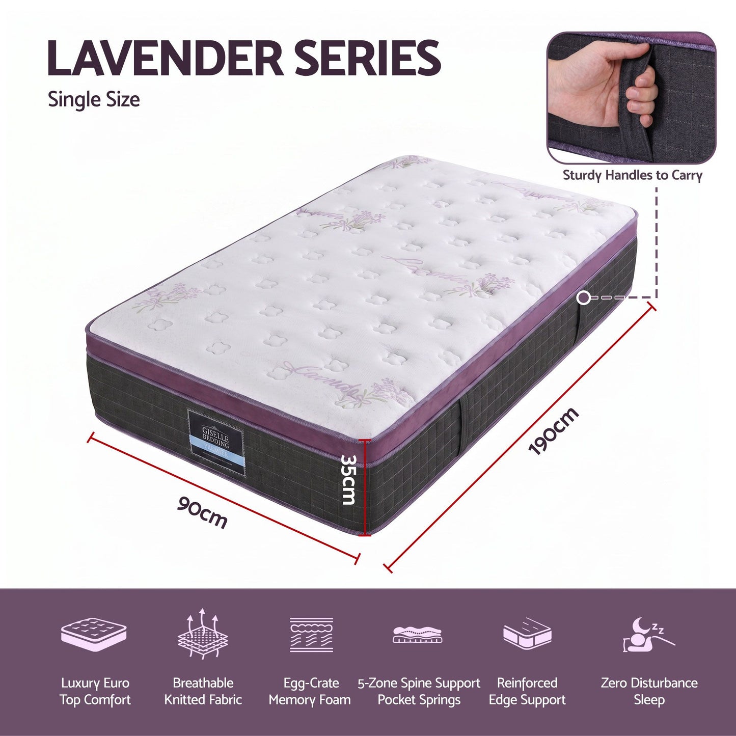 Finton 35cm Euro Top Mattress Firm Pocket Spring Edge Support - Single