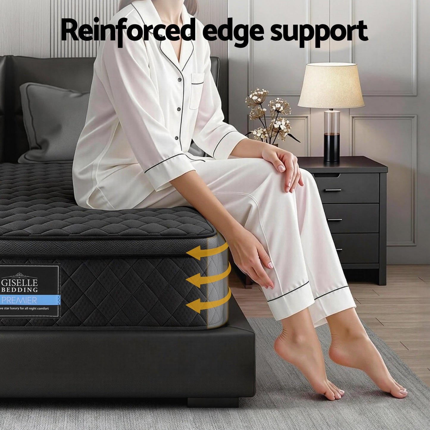 Aven 34cm Mattress Euro Top with 5-Zone Pocket Spring Support Black - Double